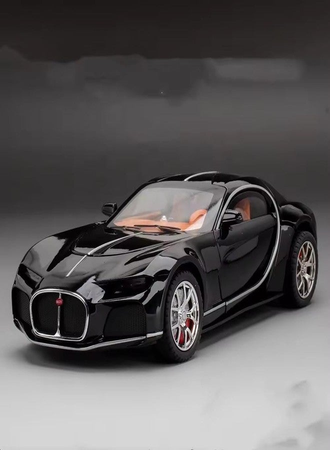 KENIRY Scale Exclusive Alloy Metal Pull Back Die-cast Car Model with Sound Light Mini Auto Toy for Kids Metal Model Toy Car with Sound and Light (1.24 Scale -BUGGATI Atlantic-Black) - Image 3